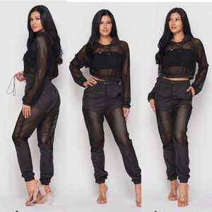 Hot and delicious black fishnet mesh athletic set